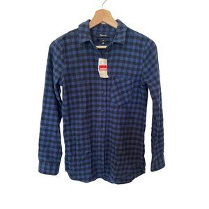 Madewell Blue, Black Long Sleeve Plaid Flannel Slim Button Up Women's Size XXS W